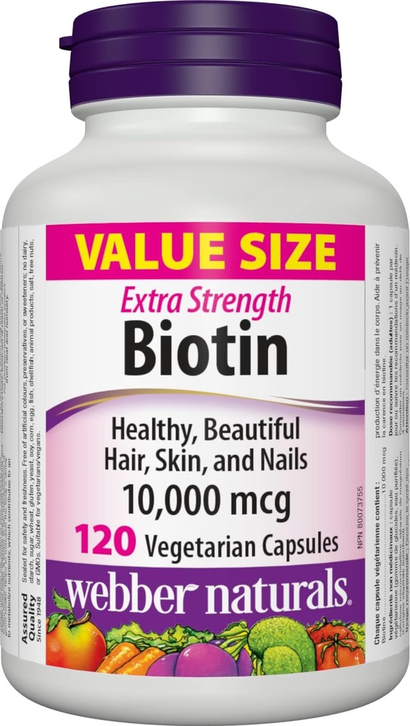 Webber Naturals Biotin תוספת כוח 10,000 mcg, 120 קפסולות