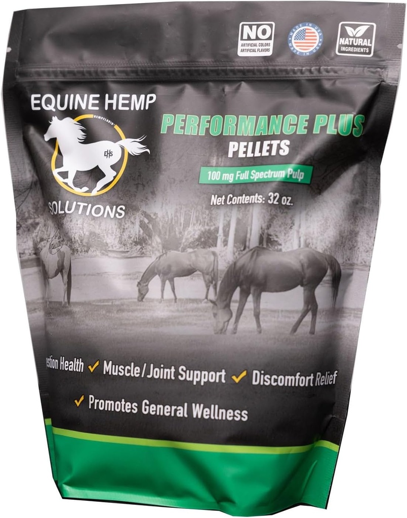 ประสิทธิภาพบวก Equine Hemp Supplement 100mg - 32 Oz - Equee Hemp Production of The Proca, WPRA, WSTR และ RSSNC