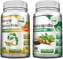 GreeNatr Premium Bundle za holistično dobro počutje: Organic Ashwagandha Kapsule, s črnim poprom za razbremenitev stresa, Plus Ginseng + Ginkgo Biloba tablete, Tradicionalni energetski pospeševalec.
