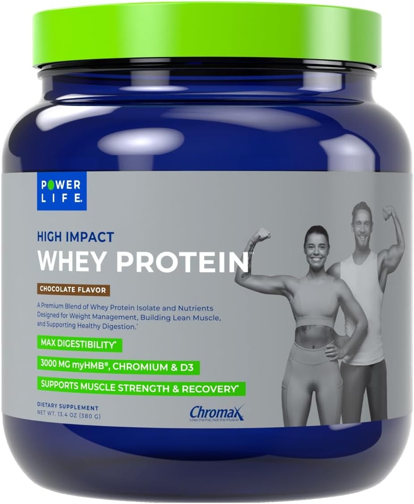 POWERLIFE High Impact Grass Fed Whey Protein 3000 HMB, No Sugar əlavə, Qeyri-GMO, Hormon və Antibiotik Free, 15 Xocolate - Yeni Formula)