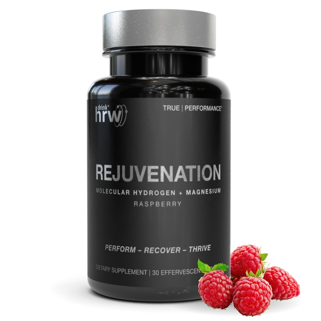 DRINK HRW Rejuvenation Molecular Hydrogen Water Tablets: 12 ppm H2, Patented, USA Made, IHSA-Certified Hydrogen & Magnesium Supplement. Supports Energy, Recovery, Cognitive Function (Raspberry, 30 Ct)