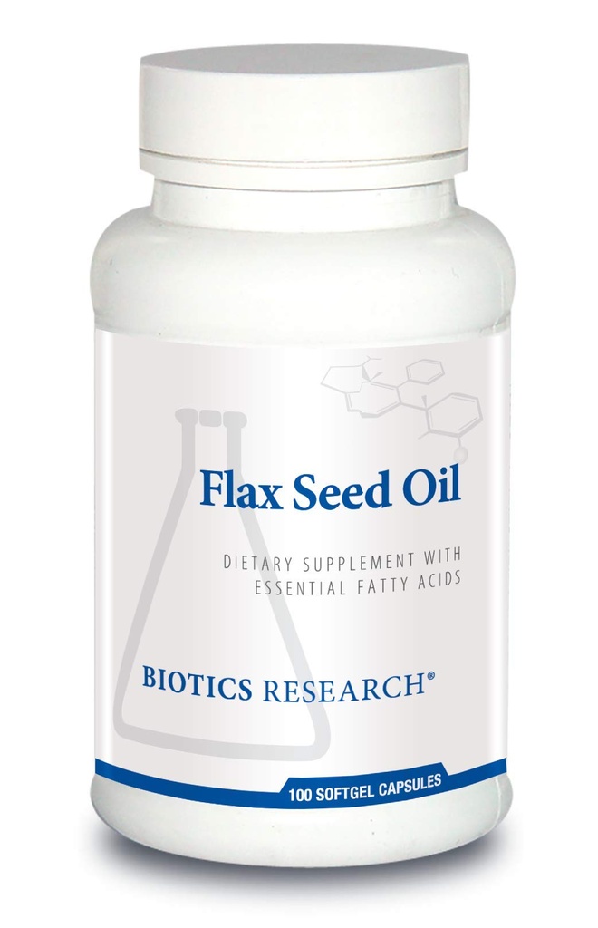 Biotics Research Flax Seed Oil Each Capsule Contains 1,000 of Pure Flax Seed Oil. Cold Pressed from Certified organically Grown Flax Seed. Heart Health. 100 Softgels