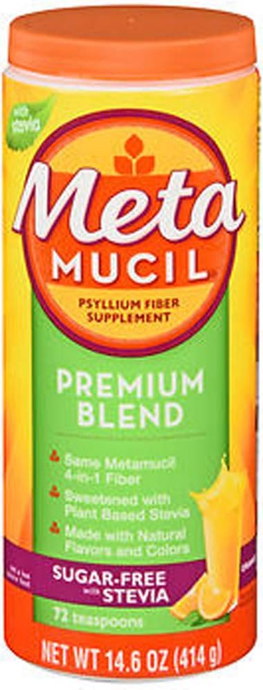 Metamucil Premium Blend Psyllium Порошок без сахара со стевией Оранжевый - 14,6 унции