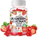 Glucynian magnezu Gummies 2500mg - Suplement potasu bez cukru Magnezu z witaminą D, B6, CoQ10 dla uspokojenia nastrojów i wsparcia snu - 90 gumek truskawkowych