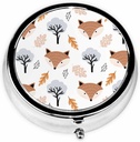 IBILIU Medicine Pill Case Autumnal Cute Foxes and leaves Portable Pill Box for Pocket Metal Medicine Vitamin Organizer 3 Compart