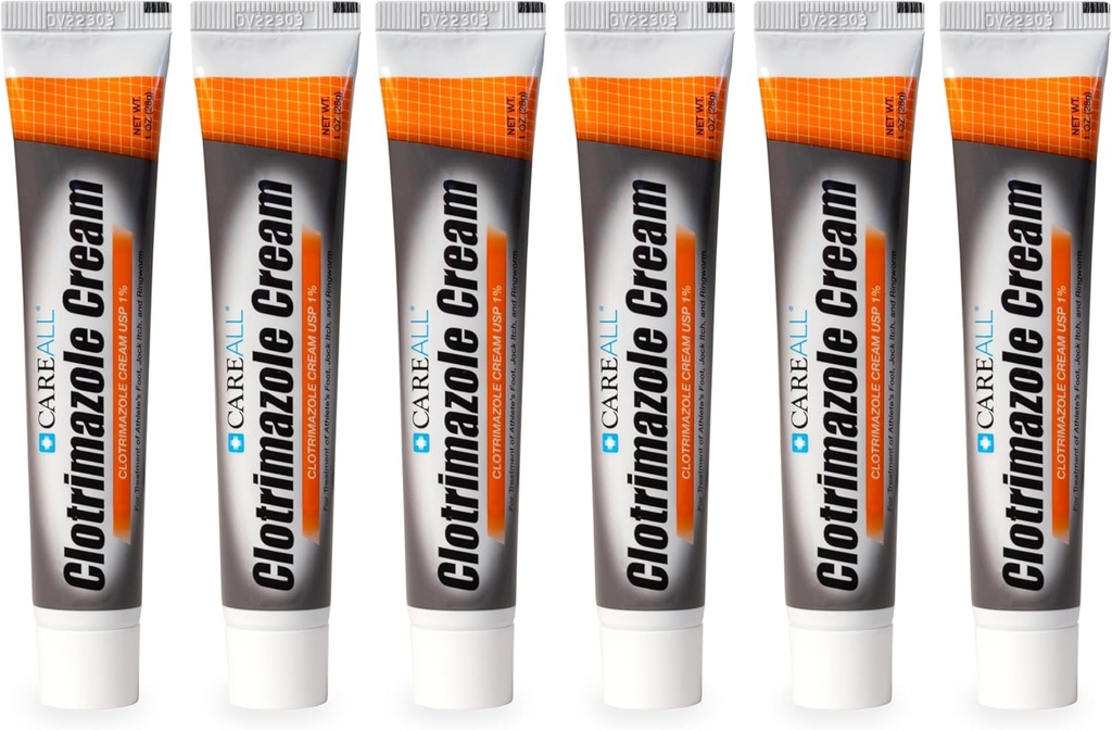 CareAll Clotrimazole Antifungal Cream 1% USP 1.0 oz. (6 Pack), Cures Most Athlete's Foot, Jock Itch and Ringworm, Sooths and Relieves Itching, Burning and Cracking from These Conditions