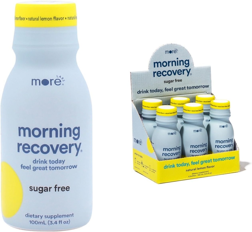 Morning Recovery Electrolyte, Milk Thistle Drink Proprietary Formulation to Hydrate While Drinking, Highly Soluble Liquid DHM, Non GMO, Vegan, Gluten-Free, Sugar-Free Lemon, Pack med 6