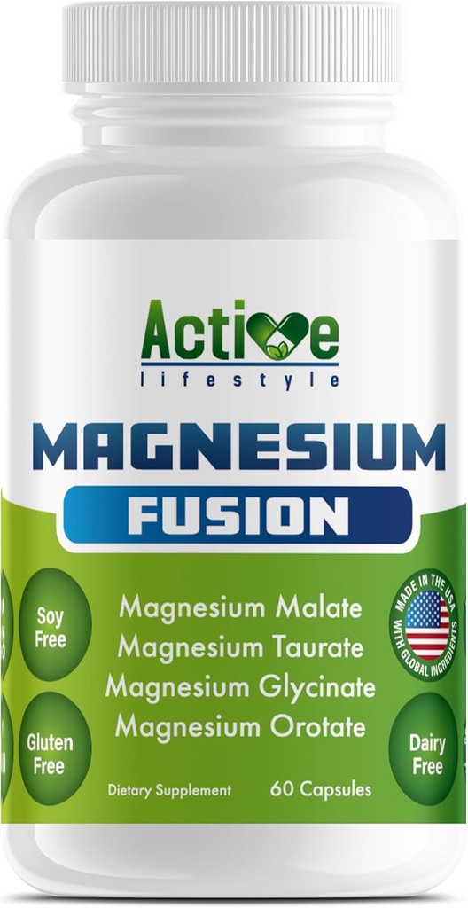Active Lifestyle 4X Magnesium Supplement, Magnesium Glycinate, Taurate, Malate, Orotate Complex, Rauhallinen uni, GMO vapaa, gluteeniton, soijaton, Dairy Free, Lab Tested, Made in USA