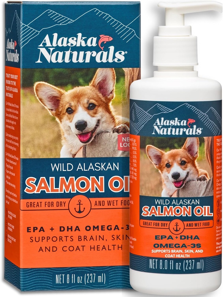 Alaska Naturals Wild Alaskan Salmon Fish Oil Suplemento para a pel de cans e abrigo con EPA Omega 3 ácidos graxos Liquid Food Topper 8 oz. Bomba