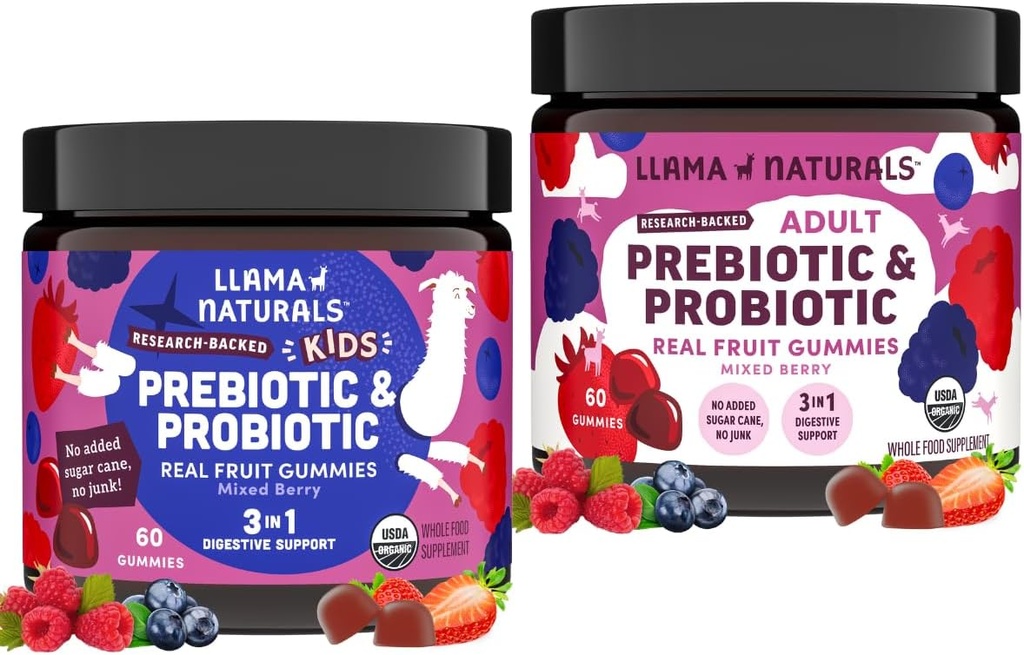 Llama Naturals Kids Pre & Probiotic Gumies + Adult Pre & Probiotics Bundle 