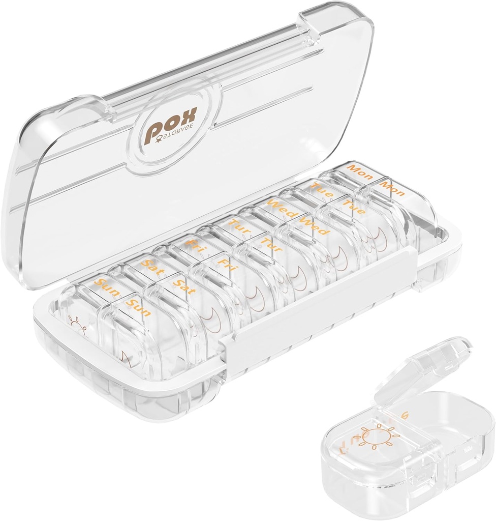 HBlife Weekly Pill Organizer and Dispenser 2 Times a Day, Daily AM and PM Travel Pill Box Container 7 Days for Vitamins, Medication, supplements and Fish Oil, Dustproof Mevider Case (Clear)