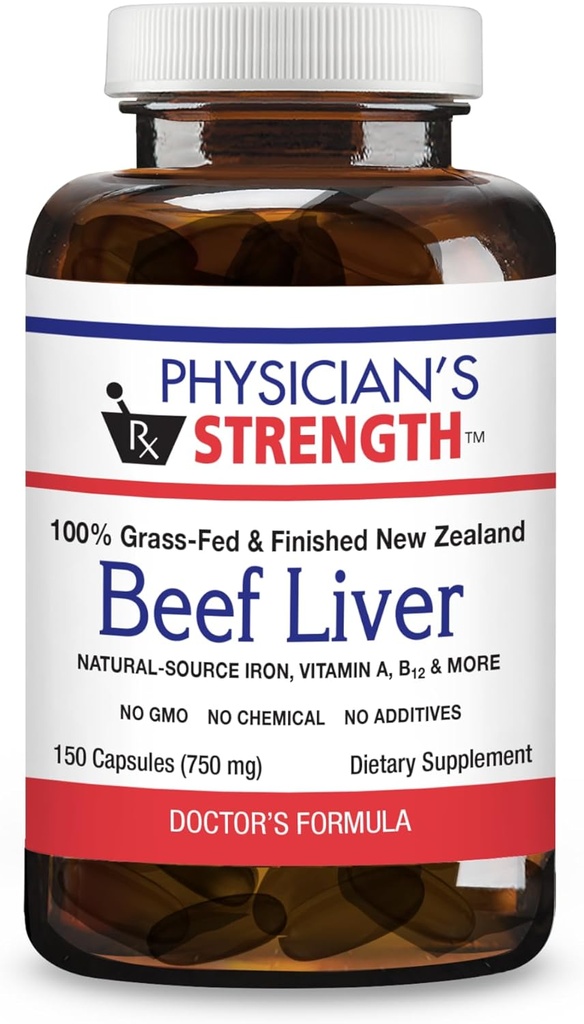 Physician 's Strength Liver - 150 Capsules - Natural Source of Iron, Vitamin A & B12 - 100% Grass Fed - Non-GMO & No Additives