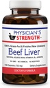 Physician's Strength Beef Liver - 150 cápsulas - Fuente natural de Hierro, Vitamina A &amp; B12 - 100% Grass Fed - Non-GMO &amp; No Additives - 30 Servings