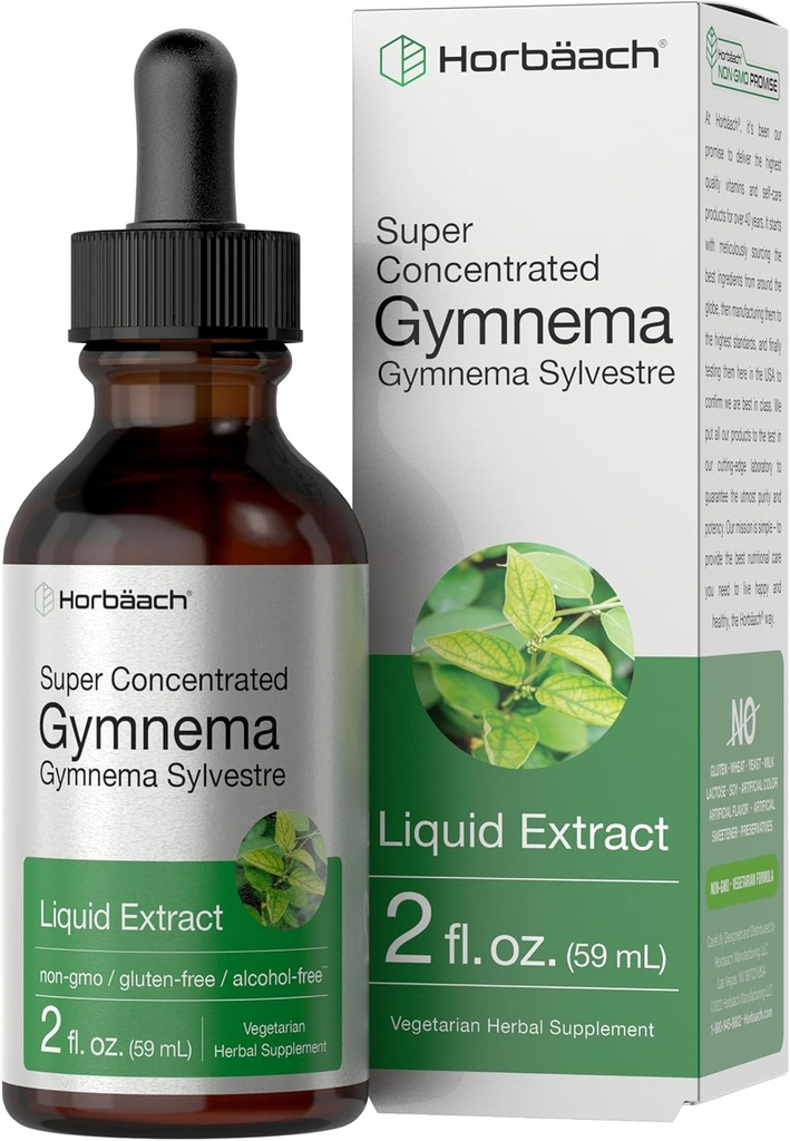 Horbäach Gymnema Sylvestre Liquid Extract - 2 fl oz - Alcohol Free drops - Super Concentrated supplement Tincture , Vegetarian, Non-GMO, Gluten Free