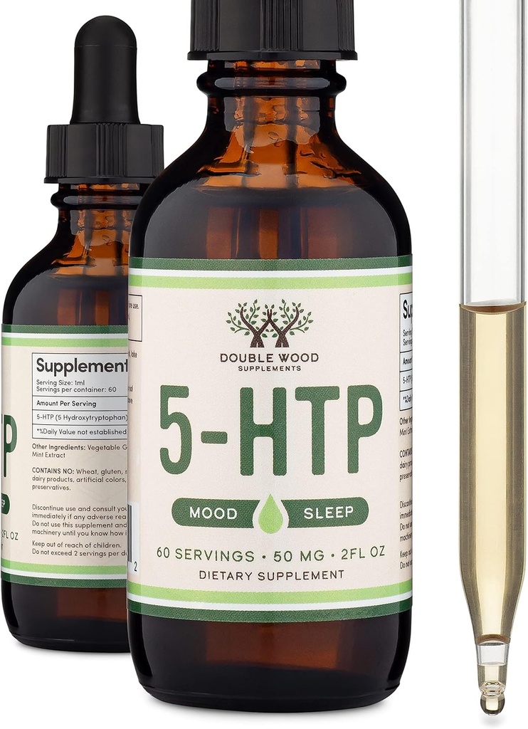 5HTP 액체 드롭 - 5 HTP 캡슐 (60 50mg 99 % + 5HTP) Serotonin 보충, 수면, 더블 우드에 의해 휴식에 대한