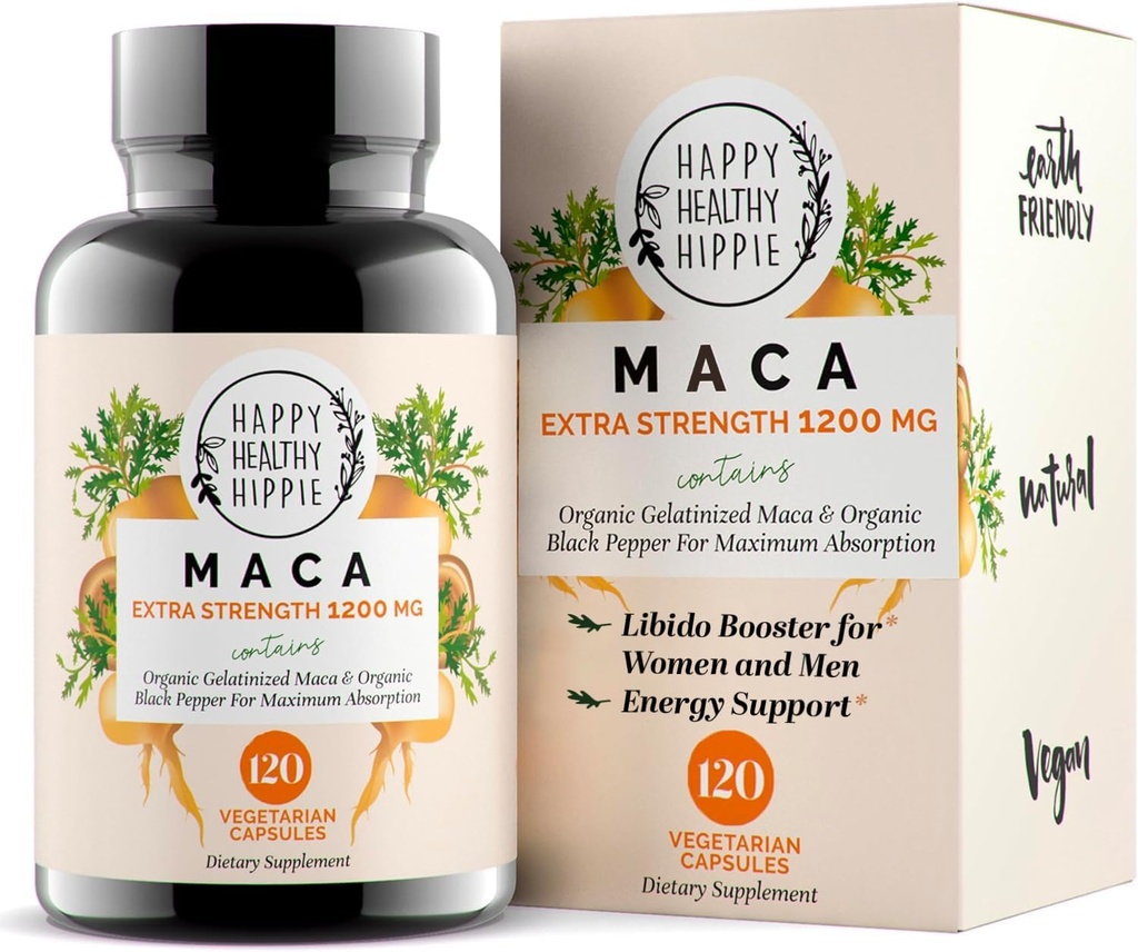 Organic Maca Root Capsules 1200 mg – Libido Booster per le donne che agiscono rapidamente & Potent | Supplemento afrodisiaco | Pillole energetiche dal Perù | Include pepe nero per l'assorbimento elevato | Vegan, 120 Ct
