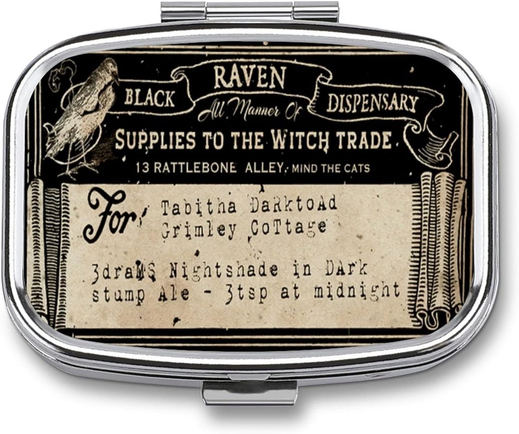 Metal 2 Compartment tablete Organizator potovanja prijazno Portable Compact Pill Box Cute Pill Case Hold Vitamins/Ribje olje/Dodatki/Meds/Tablet za Purse/Pocket (Vintage Label)