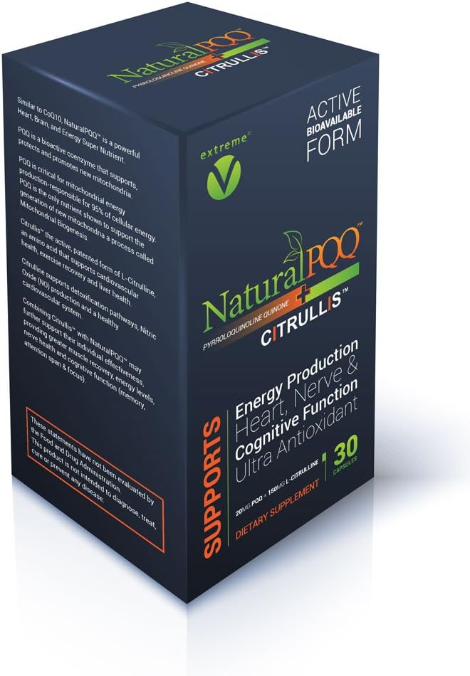 NaturalPQQ - Mitochondrial Energy Nitric Oxide Booster - Citrullis for Extended Energy. 20mg (Pyrrolochinolin Quinone)