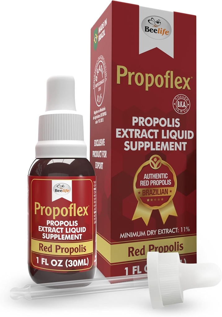 Beelife Red Bee Propolis Extract, 100% Pure Extract Bee Propolis Tintura, Altos níveis de Artepillin-C - Suporte Imune Natural - do Brasil, ISO 22000 Certificado, Kosher (30ml/ 1Fl.Oz)
