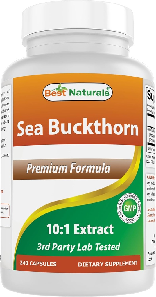 Sea Naturals Sea Buckthor Petroli Powder Extract 10: 1 500 mg 240 Capsules - No-GMO, Glutin Free - Conté l'àcid Occring Omega-7 Palmetleic