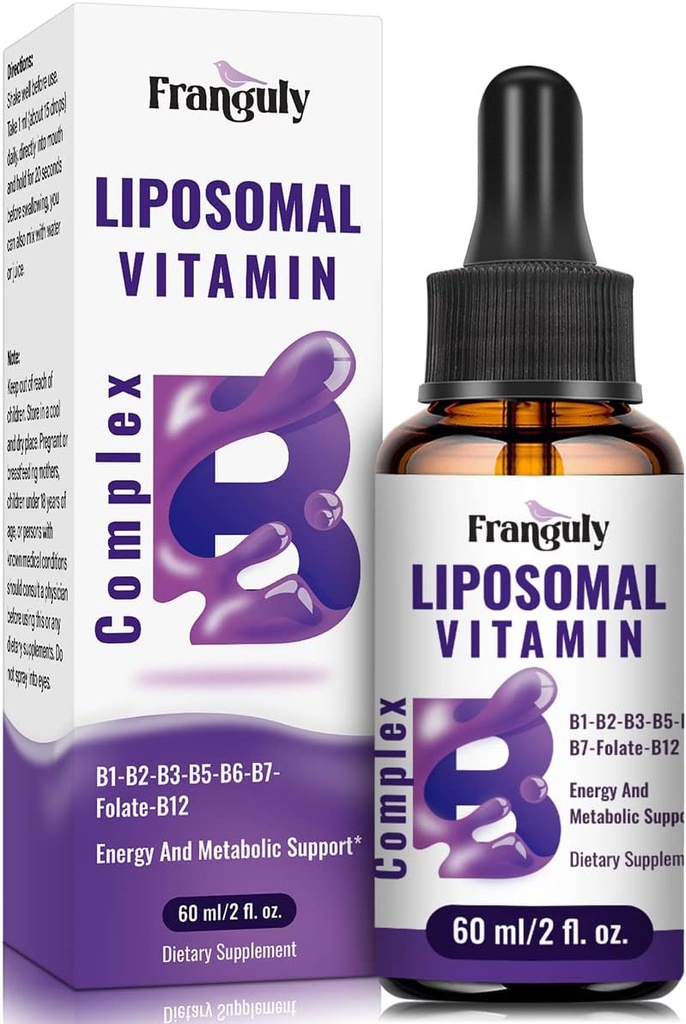 Lipomal Vitamin B Liquid Sublingual B Sublinual Sublinual Suffamins Suplement for Women Men Importicated Metholated B12, B1, B2, B3, B5, B6, Flolate, Biotin for Energy dan Imune Support-2.0