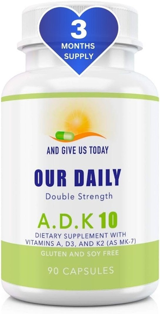 Günlük Vites ADK 10 Çift Güç (10.000 iu) Vitaminleri A1, D3 & K2 ( MK7) - Doktor Formula ve Immune System Support Supplement - Gluten Free, Non-GMO - 90 Vegetarian Capsules