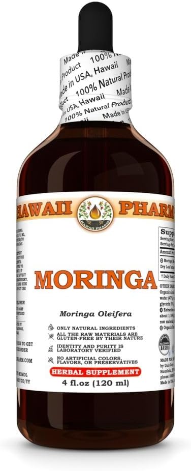 Hawaii Pharm Moringa ekstraktas, tinktūra Mood Balance & Cardiovascular Support, Nouridens Odos ir plaukų, Apsaugo kepenis, Eazes Digestion, Apsaugo inkstų akmenys - 4 fl.oz