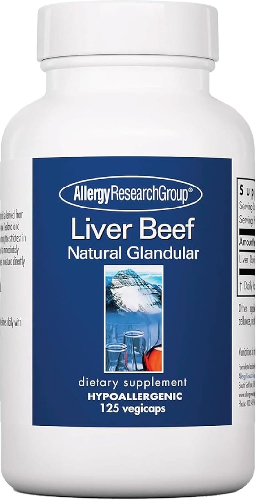 Allergy Research Group Beef Liver Supplement - Liver Function Support, Grass-fed Liver Capsules 1000mg, Glandular Liver Vitamins - 125 Count