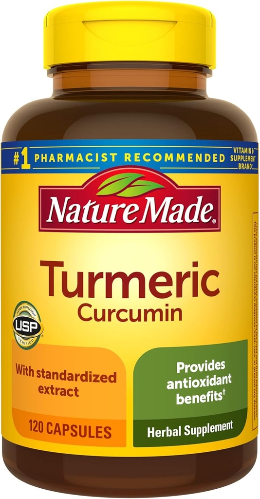 Nature Made Turmeric Curcumin 500 mg, Herbal Supplemen untuk Antioksidant Dukungan, 120 Kapsul, 120 Hari Supply