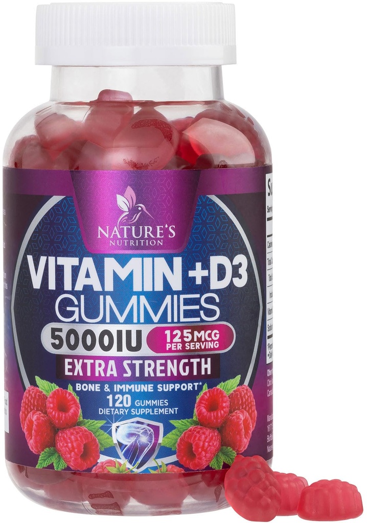 Vitamin D Supplement Gummy - Vitamin D3 125 mcg 5000 IU Per Serving - Bone, Teeth, Muscle and Immune Health Support for Men & Women, Premium VIT D3 Nature's & Gluten Free - 120 Gummies