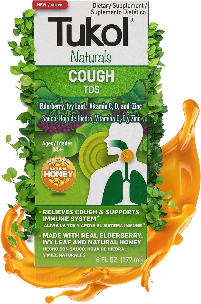 TUKOL Naturals Elderberry Syrup עם ויטמין C, D, ו- Zinc, Immune Support Supplement with Natural Honey for Adults & Teens, Herbal Elderberry Boost for Immunity & Antioxidant Support, 6oz