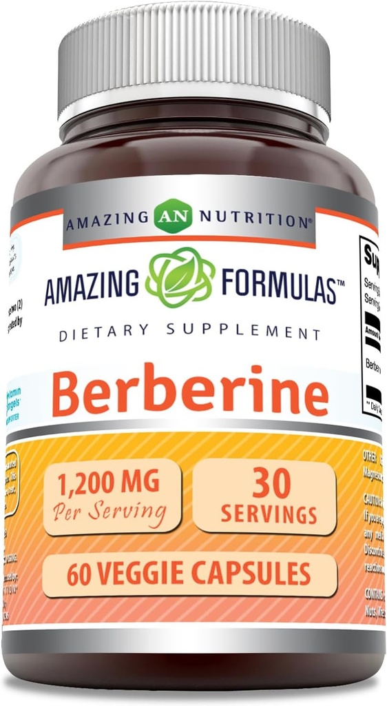 Amazing Formulas Berberine supplement | 1200 Mg per Serving ) Veggie Capsules ) Non-GMO - Gluten-Free ) Made in USA (60 count, 1 Pack)