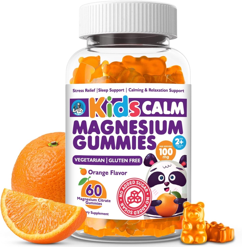 Dr. Moritz calmante e rilassante bambini Magnesio Gummies, Non OGM e basso zucchero Magnesio bambini Chewy Supplementi, Sonno Gummies bambini, Aroma arancione