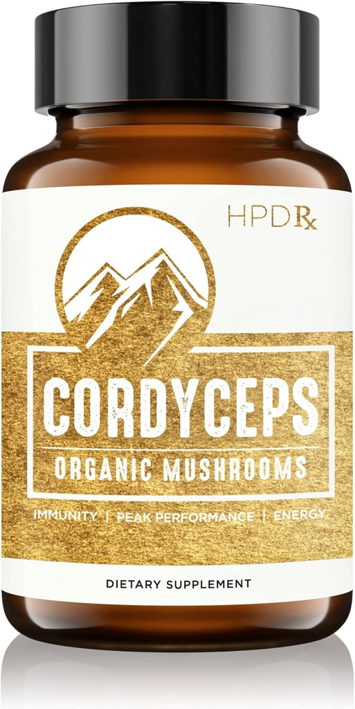 HPD Rx Premium Organic Cordyceps Mushroom Extract Performance Supplement for Energy, Endurance og Immunity MSD 124; 2250 mg, 120 kapsler, pakke med 1