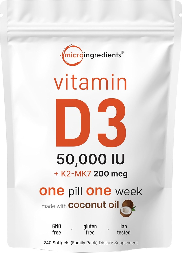 Micro Ingrediente Vitamina D3 50.000 UI + K2 MK-7 200 mcg, 240 Softgels 