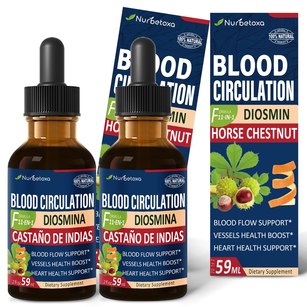 Blood Circulation Drops, Nitric Oxide Supplement for Blood Flow, Pressure & Heart Health W/Horse Chestnut Extract Liquid. Castaño de Indias y Diosmina para la Circulacion y Varices. 4 oz