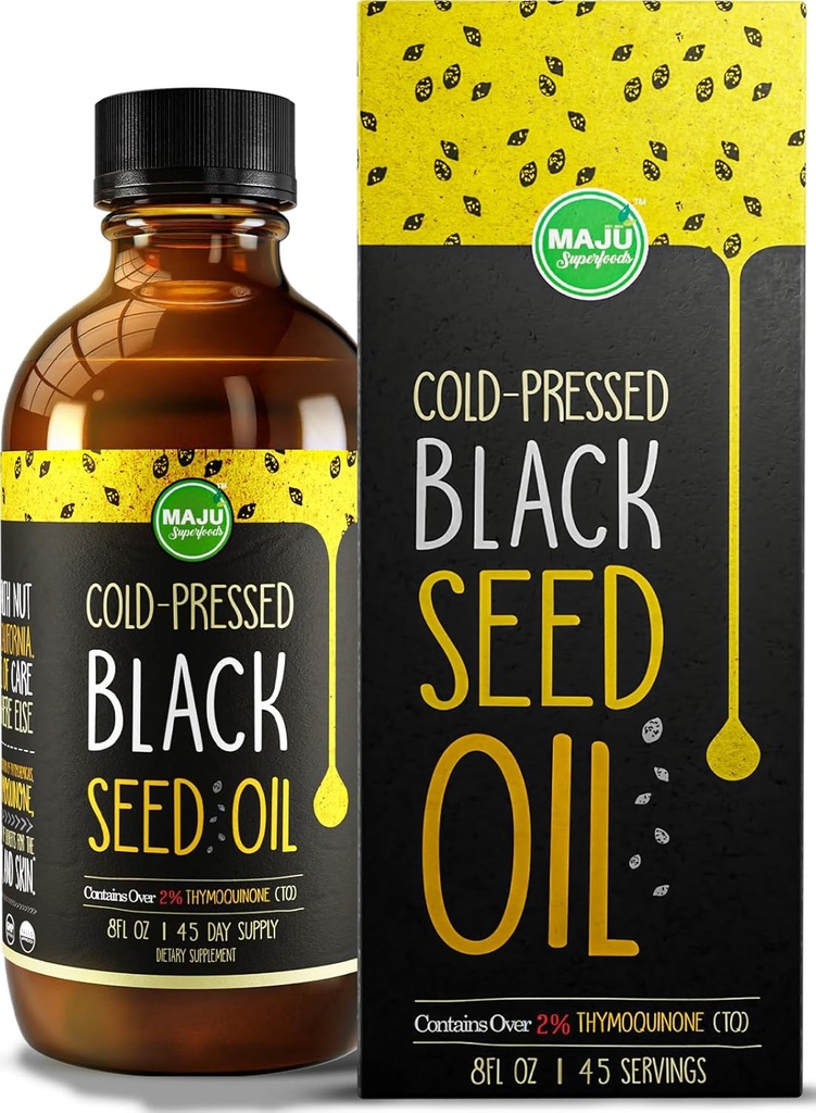MAJU Black Seed Oil - 3 kali Thymoquinone, Cold- Tertekan, 100% Turki Black Cumin Oil, Cair Minyak Blackseed Murni, Botol Kaca, 8 oz