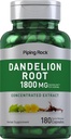 Piping Rock Dandelion Root Capsules 124; 1800mg 124; 180 Count 124; Herbal Supplement 124; konsentrasi Ekstraksi 124; Gluten Bebas, Non-GMO
