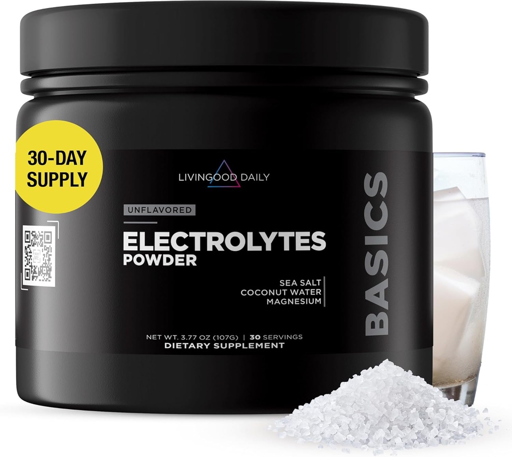 Livingood Daily Electrolytes Powder, Electrolytes Hydration Powder med Magensium, Kalium, Sea Salt og Coconut vannsugar Free Electrolyte Drink Mix, Keto, Glutenfri, Unflavored, 30 Services