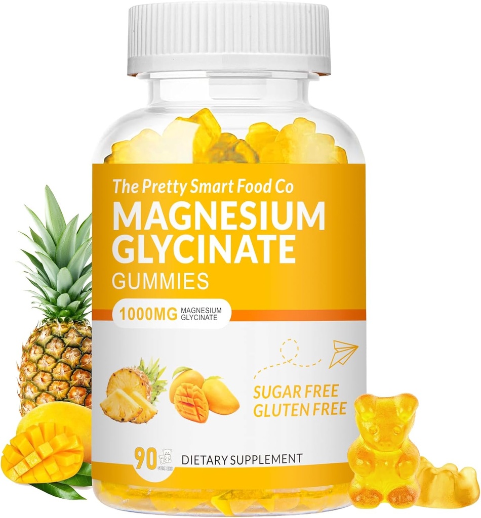 Magenium Glycinate Gummies 1000mg - 90 CN Magnesium phụ trợ cho sự thư giãn, căng thẳng, với vitamin D, B6, CoQ10 để bình tĩnh và ngủ - Mango Pineapple Gummies