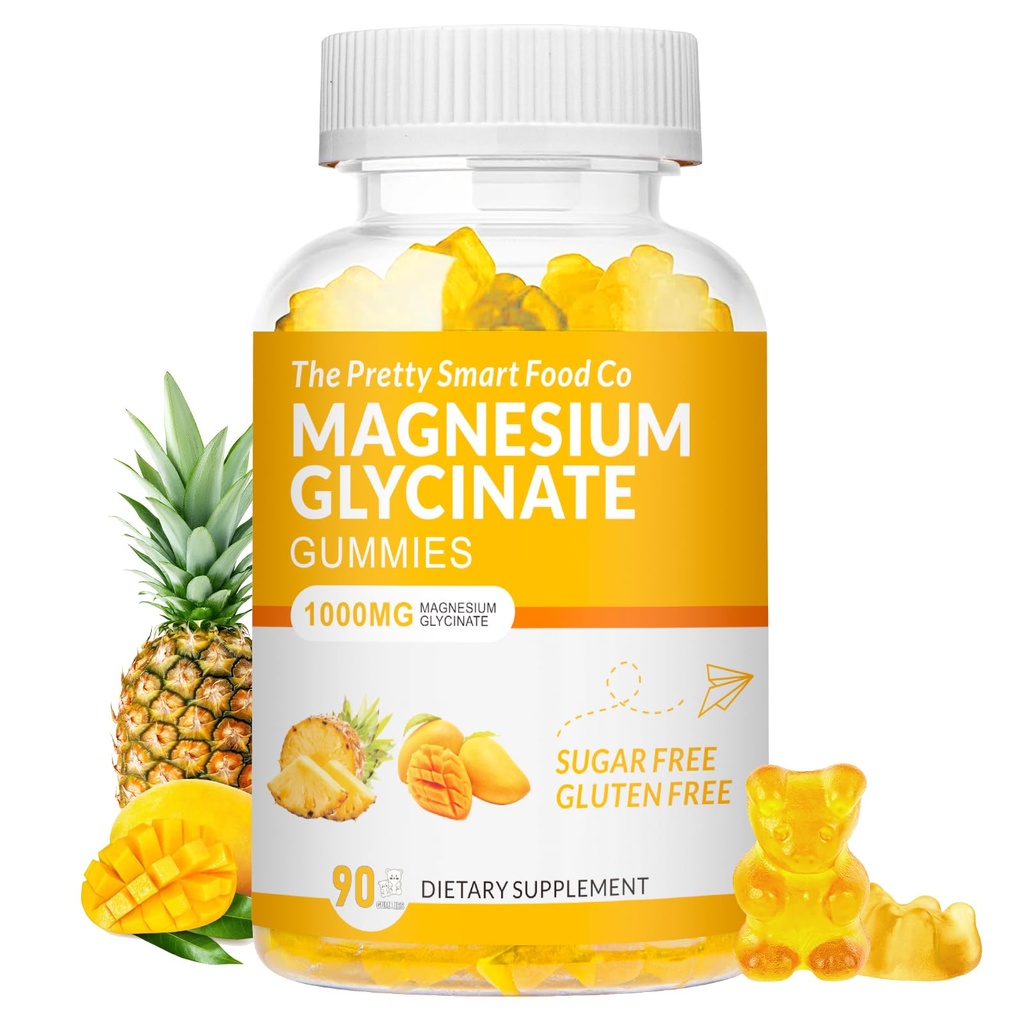 Magnesium Glycinate Gummies 1000mg - 90 Ct | Magnesium Potassium Supplements for Relaxation, Stress Relief, with Vitamin D, B6, CoQ10 for Calm Mood & Sleep Support - Mango Pineapple Gummies