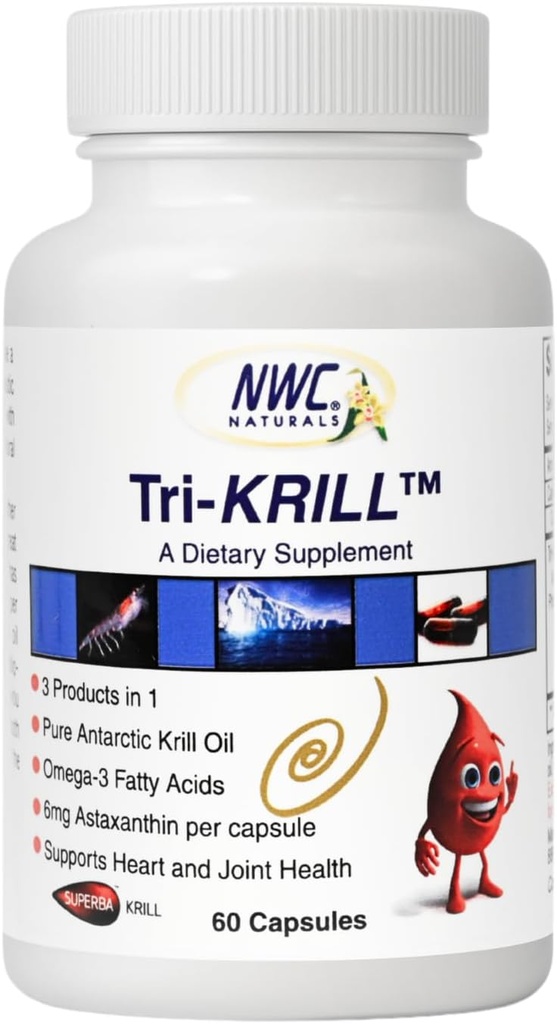 NWC Naturals Tri-Krill Oil Supplement for Men and Women, Astaxanthin과 함께 관절 건강, 뇌 기능 및 전반적인 웰빙 지원