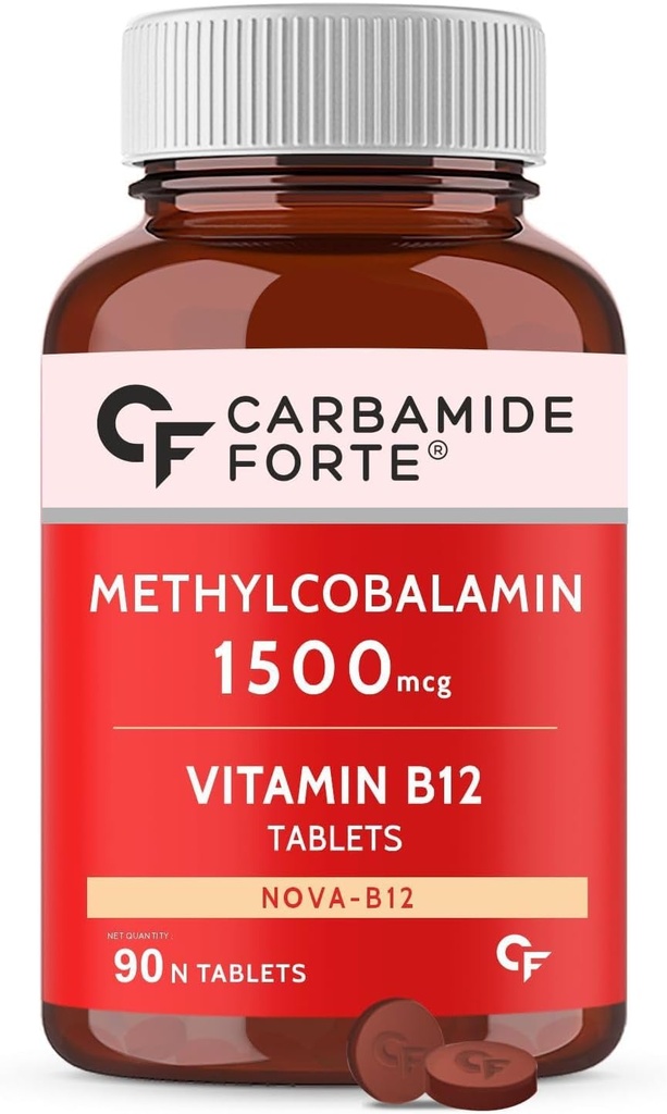 Generic Carb-Amide Forte Vitamin B12 Tablets 1500mcg -Active Form of Methylcobalamin B12 Supplement for Men & Women- 90 Veg Tablets