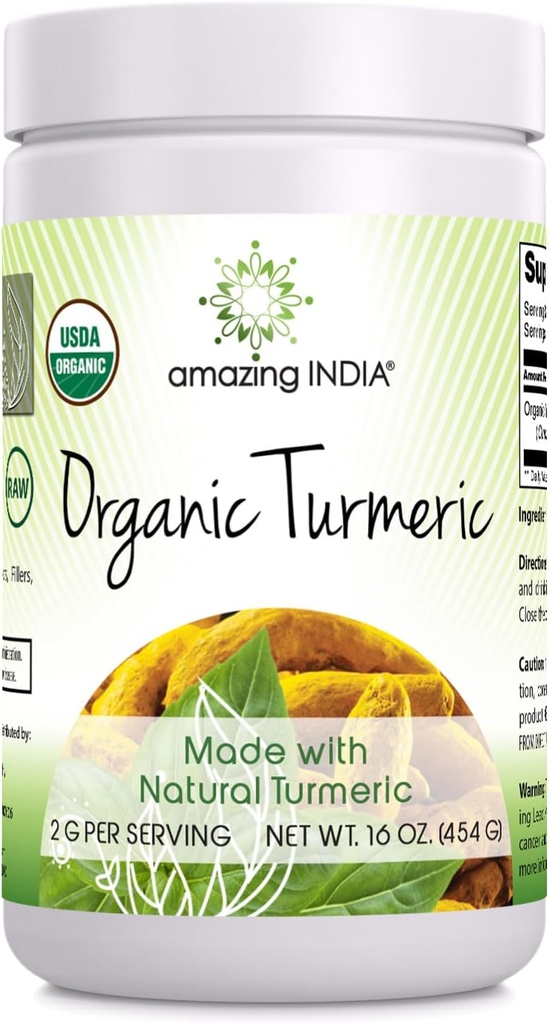 Increíble India USDA Certified Organic Turmeric Powder 16 Oz (1 Lb) Suplemento No-GMO TENIDO Gluten Free TEN Made in USA