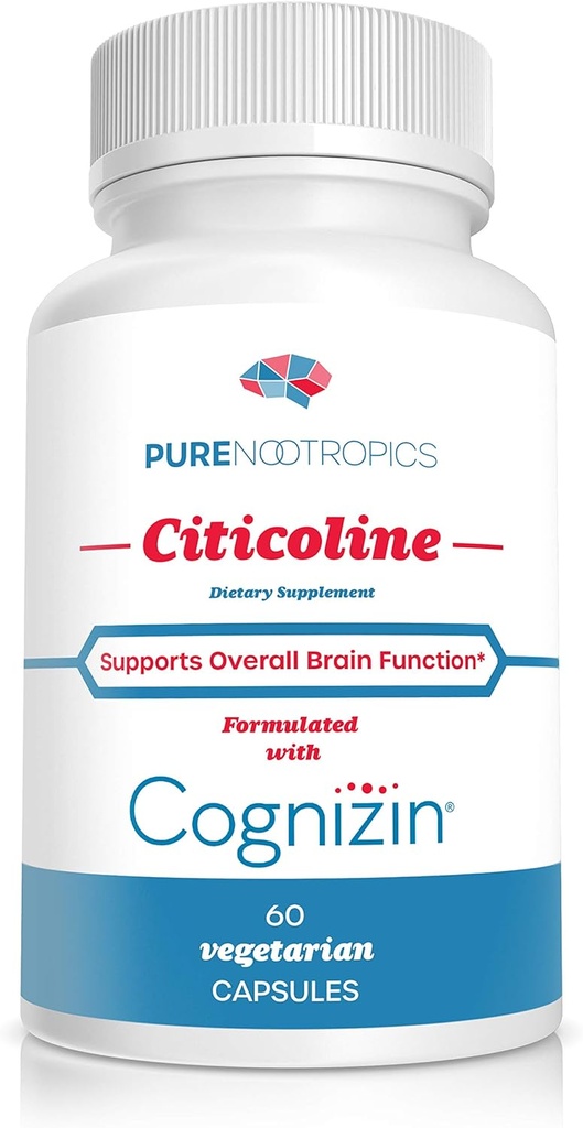 Pure Nootropics - CDP Choline (Citicoline) kapsulak 300 mg kapsulak | 60 Veg Cap Value Pack | Funtzio kognitiboa eta errendimendua, Memoria, Arreta eta Garuna Osasuna | Bioavailable Cognizin