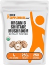 BulkSupplements.com Organic Shiitake Mushroom Extract Powder - Organic Shiitake Mushroom Supplement Powder, Immune Support - Vegan & Gluten Free, 1 g na Serving, 250g (8.8 oz) (Opakowanie po 1)