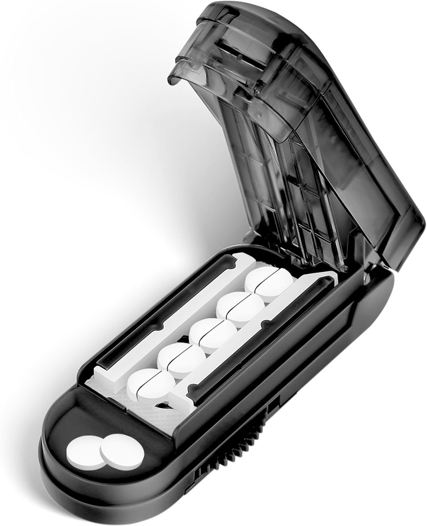 DUBSTAR Pill Cutter Splitter dla małych i małych pigułek, mnogie szczypce do piór dla małych lub dużych tabletek, Regulowany Pill Splitter z urządzeniem i Blade Guard dla wielu tabletów (czarny)