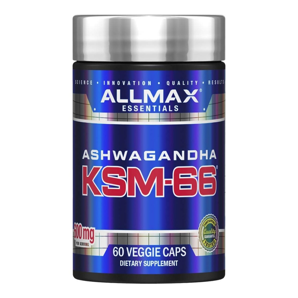 ALLMAX Essentials Ashwagandha KSM-66 - 60 Veggie Caps - Increase Muscle Strength & Recovery - Non-GMO, Gluten Free - 30 Servings