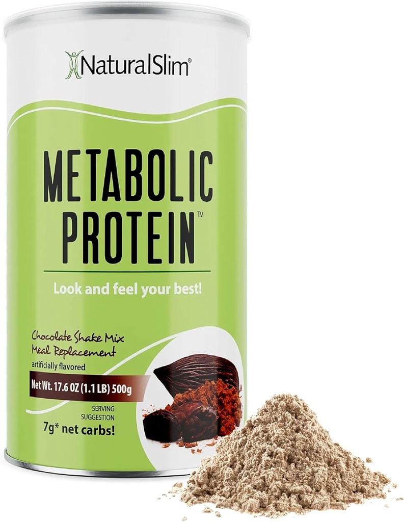 NaturalSlim Metabolic Whey Protein Powder Chokolade - Lav karbohydrat, Måltid erstatning Shake w / Vitamins, Mineraler og Aminosyre L-Glutamine | Stor smak og svært fyllende proteinshake, 10 serveringer, 17.6oz