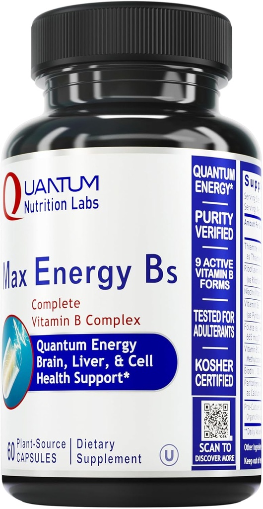 Kuantum Beslenme Laboratuarları Max Energy Bs - Vitamin B Kompleksi, B1, B6, B12, Thiamin, Folate ve Biotin - 60 Vegetarian Capsules